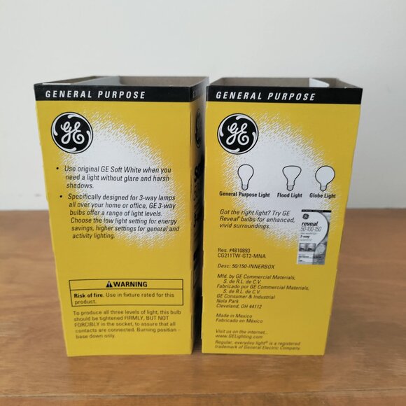 New GE 3-way Soft White 50-100-150 Watt 120v A21 Light Bulb 2 Pack - Picture 3 of 7